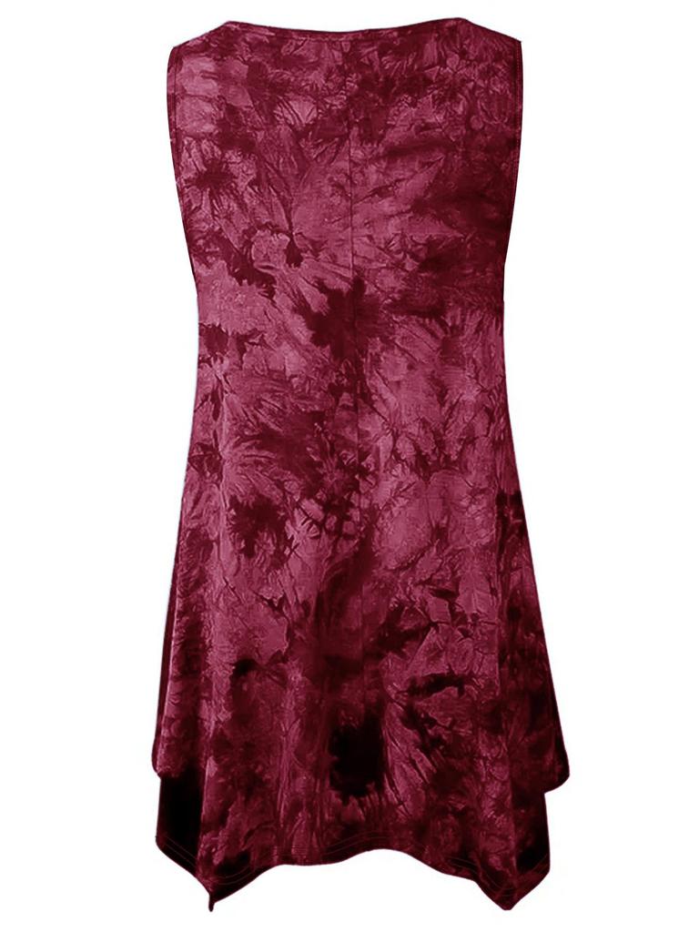 2026 Tie-Dye V-Neck Irregular Hem Plus Size Women's Sleeveless Top