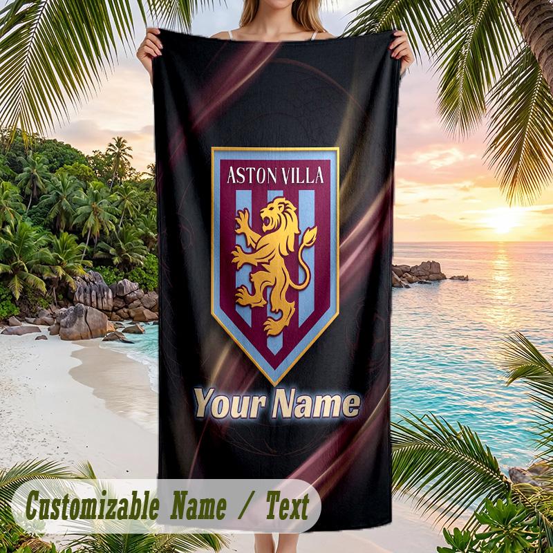 Beach Towel Aston Villa Print Custom Name Text Soft Towel for Swimming Pool