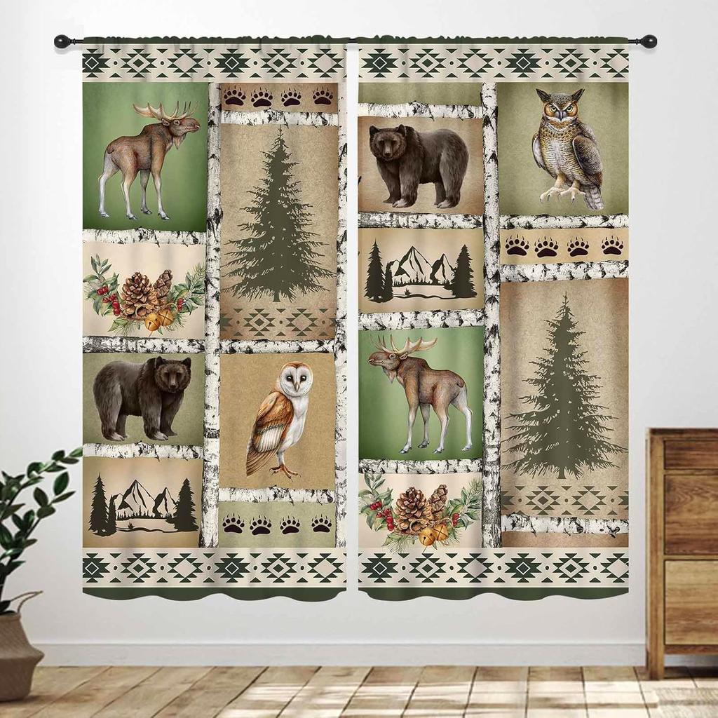Rustic Deer Curtains,Farmhouse Cabin Lodge Country Forest Hunting Wild Animal Vintage Elk Window Treatments Drapes for Bedroom