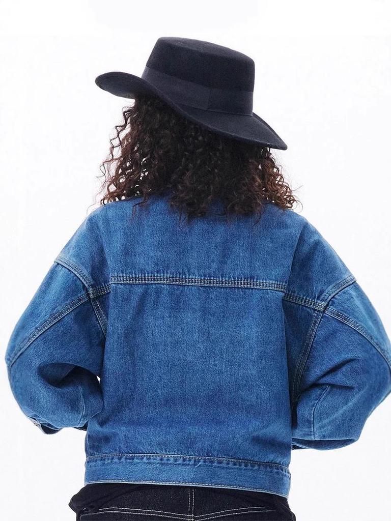 2025 Autumn Women's European & American Street Style Denim Jacket - Trendy Cotton Lapel with Long Sleeves