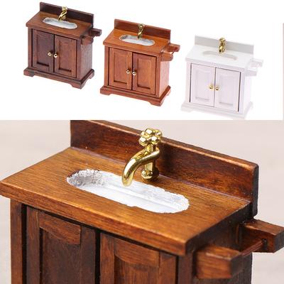 1:12 Dollhouse Simulation Washing Basin Cabinet Dollhouse Bathroom Sink Model Furniture Decoration Toy