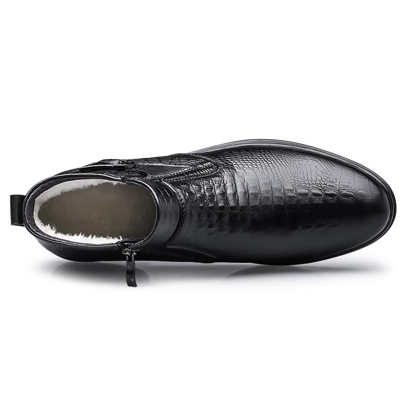 Hochwertige Rindsleder Business Herrenstiefel Herbst Winter Warme Pelz Schneestiefel Krokodilmuster Herren Stiefeletten Herrenschuhe Größe 46