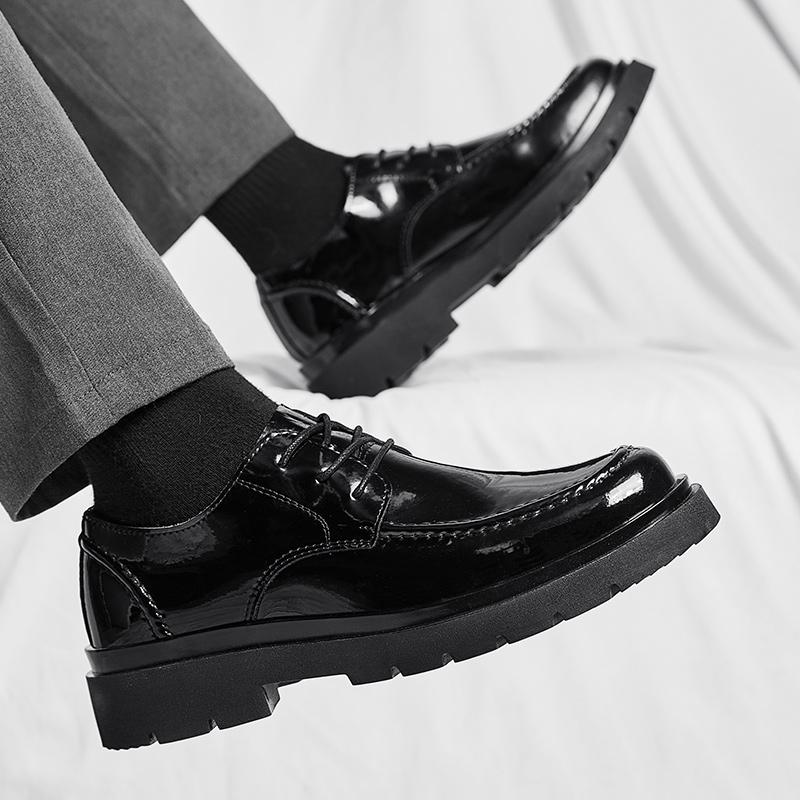 Brand Spring Autumn Men Dress Shoes Lace Up Casual Black Leather Shoes Men Glossy  Loafers Luxury Wedding Party Male Shoes Men