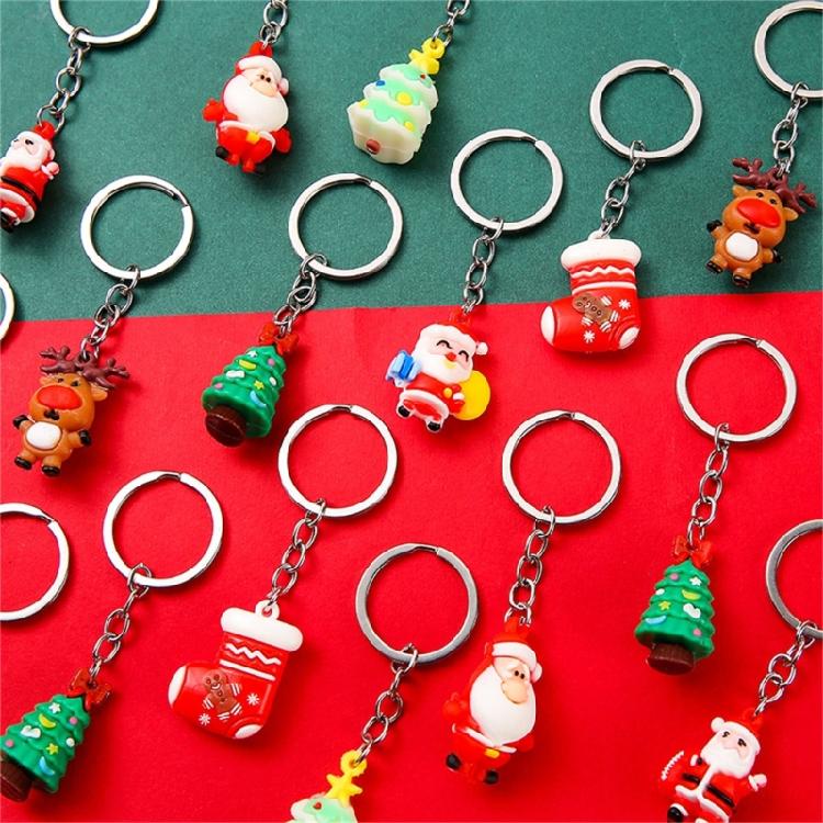 10Pcs Christmas Keychains Cartoon Keyrings Ornaments Decoration Party Favors