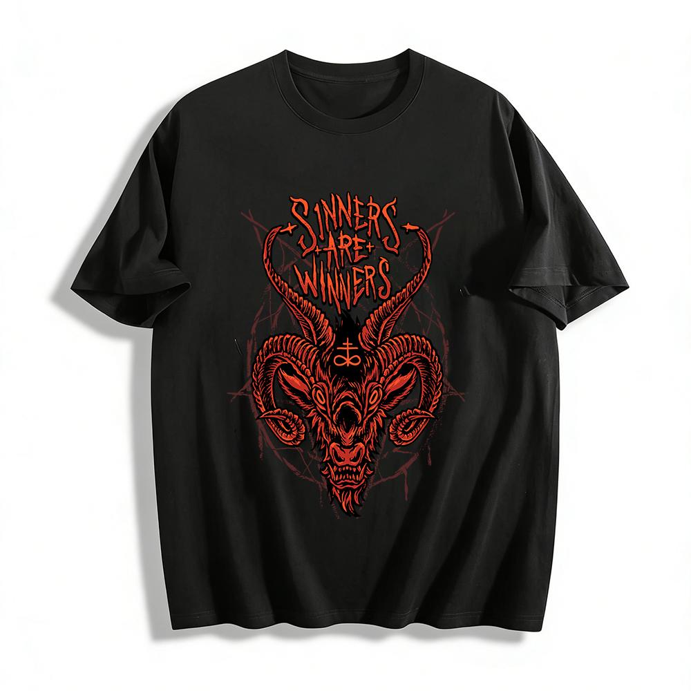

Sinners Are Winners Horned Devil Graphic Edgy Cool Tee Pure cotton T-shirt XXS
