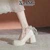 White high heels children 2025 spring and summer new French gentle wind Mary Jane women's shoes light mouth thick heel single shoes