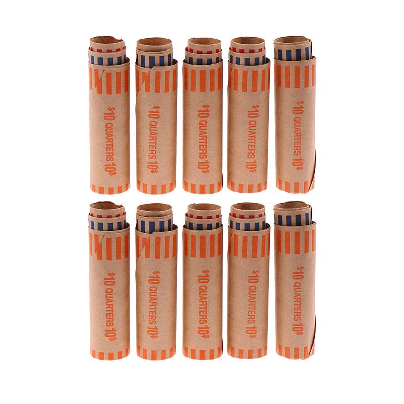 5/10Sets Assorted Color-Coded Coin Wrappers Preformed Coin Wrappers Rolls High Quality Material Kraft Paper Coin Wrapping Tubes