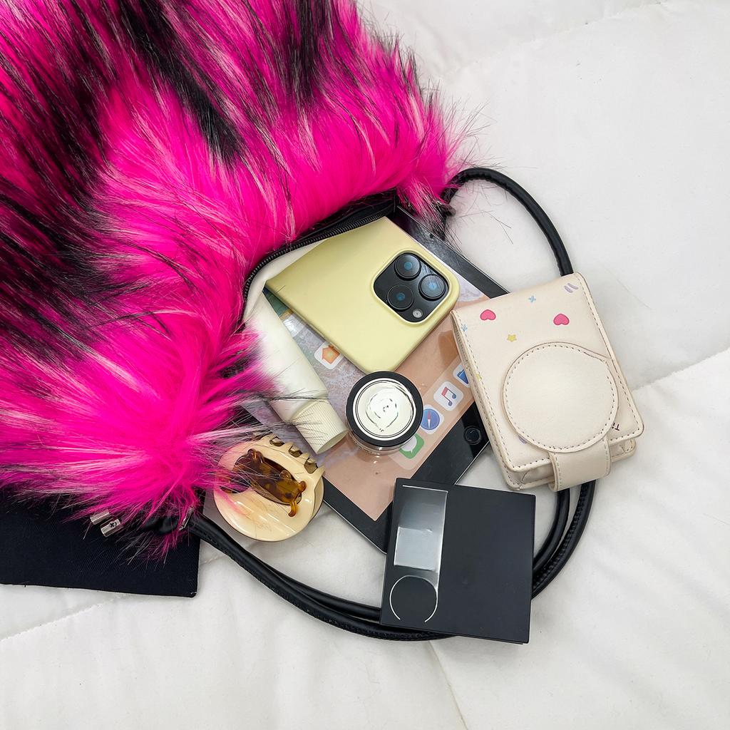 Winter Casual Furry Crossbody Shoulder Bags For Women Solid Color Soft Plush Ladies Clutch Purse Handbags Lightweight Female Hobos Bag