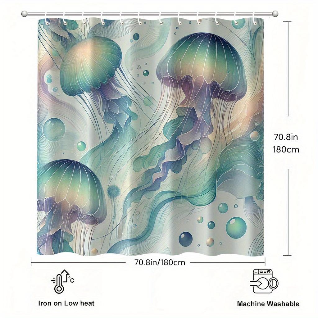 A Beautiful Jellyfish Pattern Design Shower Curtain, Measuring 70X70 Inches, Includes 12 Hooks, Made Of Polyester Fabric, Easy