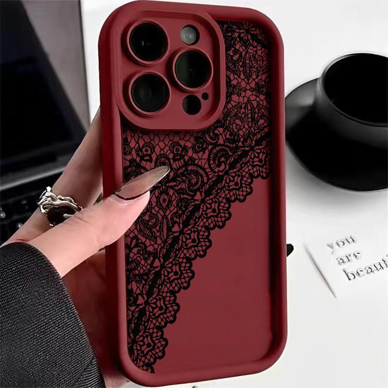 Sexy Lace Pattern in Black Phone Case For Samsung Galaxy S25 S24 S23 S22 Ultra Plus S21 FE A55 A54 A53 A52 A35 A25 A15 A14 5G