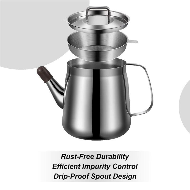ABBP-Oil Pourer Large Capacity Heat Resistant Heatresistant Dustproof With Filter Stainless Steel Oil Filter Pot For Home Restau