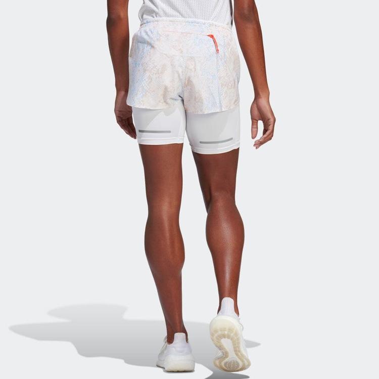 Adidas Logo Print Layered Fitness Shorts Women Bottoms White HS8614