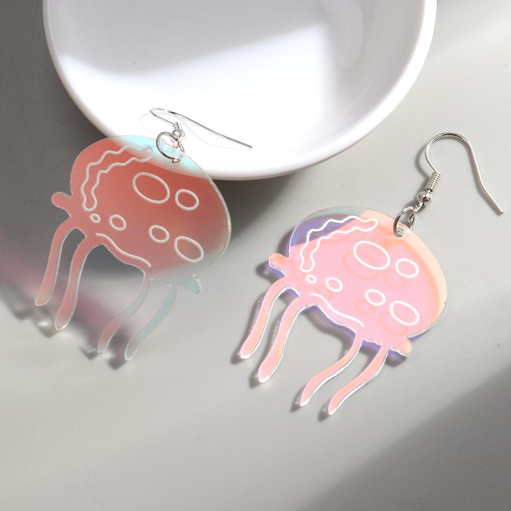 New Iridescent Jellyfish Flower Acrylic Earrings for Women Laser Ocean Fish Drop Earring Statement Jewelry Valentine's Day Gift