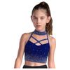 Kids Gymnastics Top Halter Sleeveless with Sparkling Rhinestones Cross Front Backless Dance Wear Costume