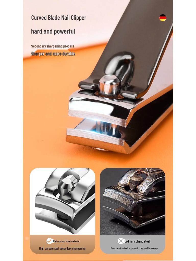 Anti-Splash Nail Clipper Kit: 6-Piece Set with Leather Pouch, Nose Hair Trimmer, Cuticle Nipper, Nail File, and Ear Spoon
