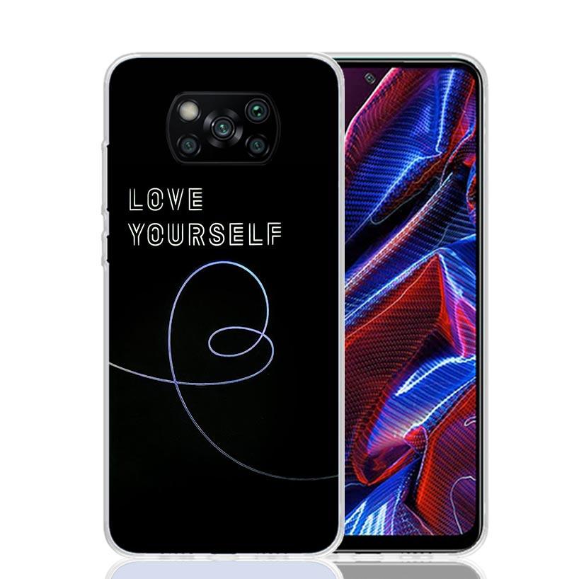 Love Yourself Flower Heart Line Kpop Phone Case For Xiaomi Poco F7 Ultra X7 X6 Pro X5 Redmi 15 15C 13 13C 12 12C 10 10A 10C 9 9A