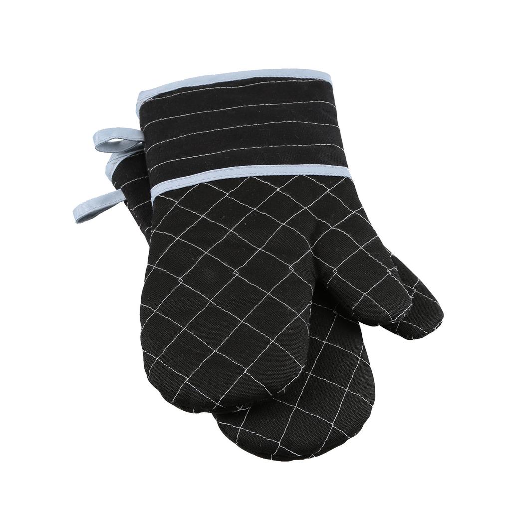1 Pair Extended Oven Mitts Heat-Insulating 260 celsius Celsius500 degrees F Kitchen-Gloves Thick Terrycloth Lining Grids Horizontal Stripes Pattern fo