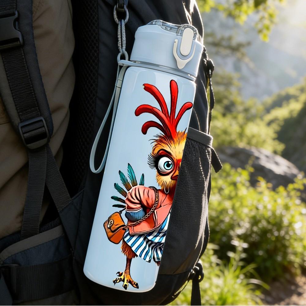 1PC Funny Rooster Bird Art 750ml Color Plastic Sports Water Bottle Leakproof Flip Straw Lid Suitable for Sports Office Home Use