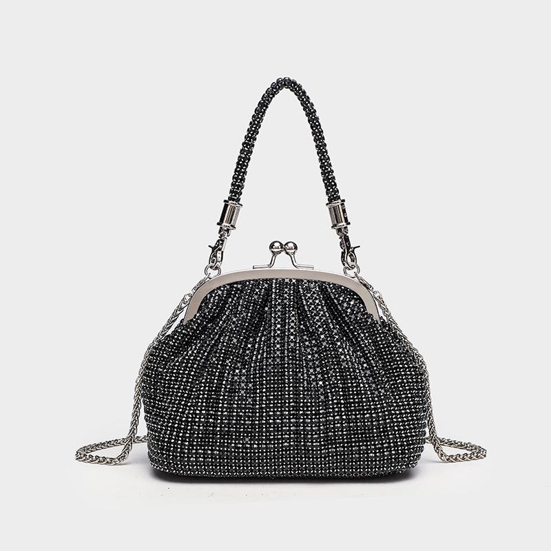 Shiny Rhinestone Crossbody Evening Clutch Bag with Chain