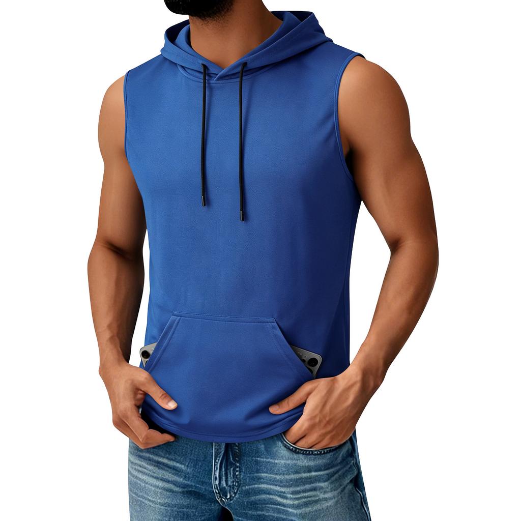 Men's Hooded Pocket Top  Men's Casual Sports Quick Drying Sleeveless Top