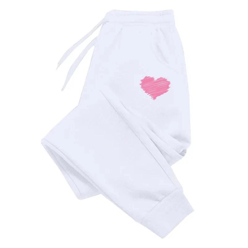 Cute Heart Printed Sweatpants for Women Casual Sports Jogging Pants Ladies Home Outdoor Comfortable Soft Trousers