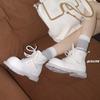 2025 new leather platform Martin boots women's versatile casual short boots heightened lace-up single shoes trendy and comfortable