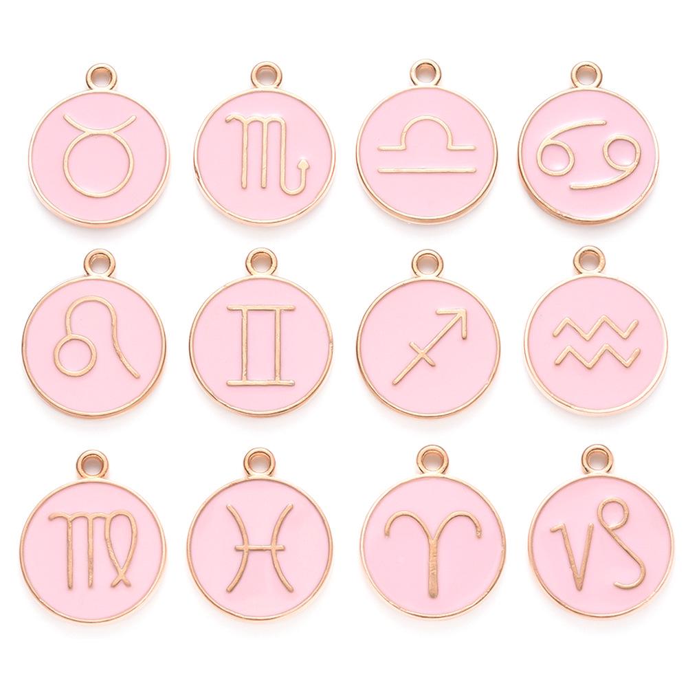 12 Constellation Drip Oil Charm Bracelet & Necklace Pendants - Alloy DIY Jewelry Accessories