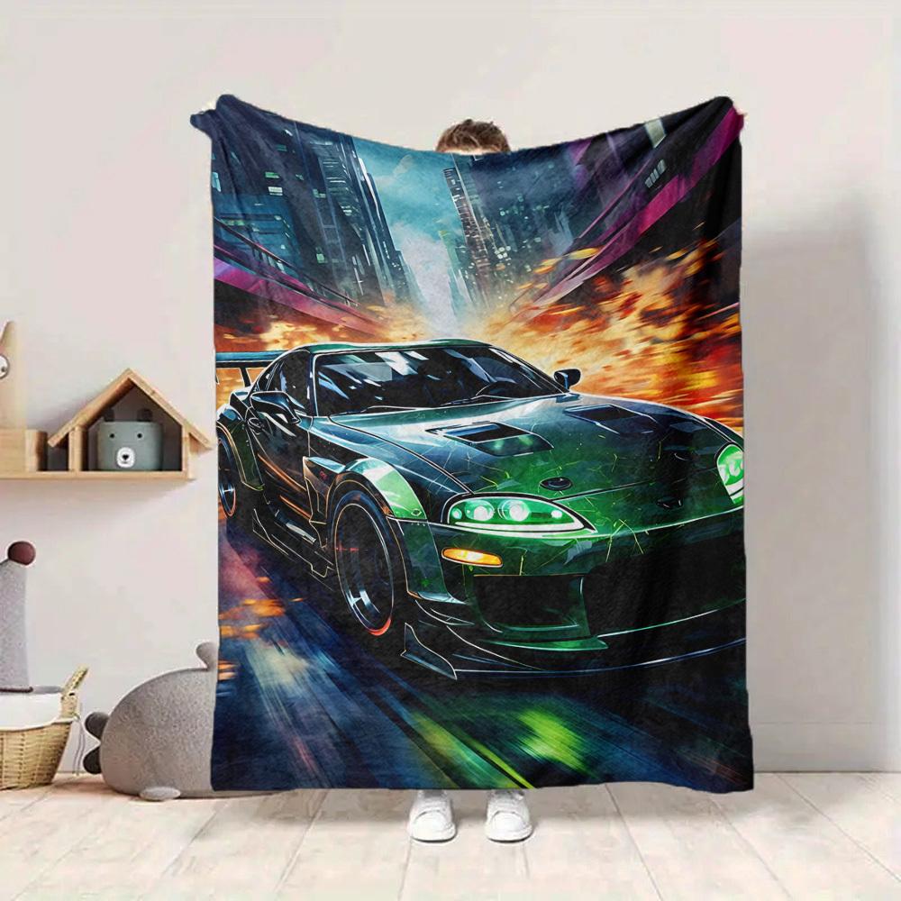 1PC Green Sports Car Blanket, Throw For Sofa, Bed, Travel, Camping, Livingroom,