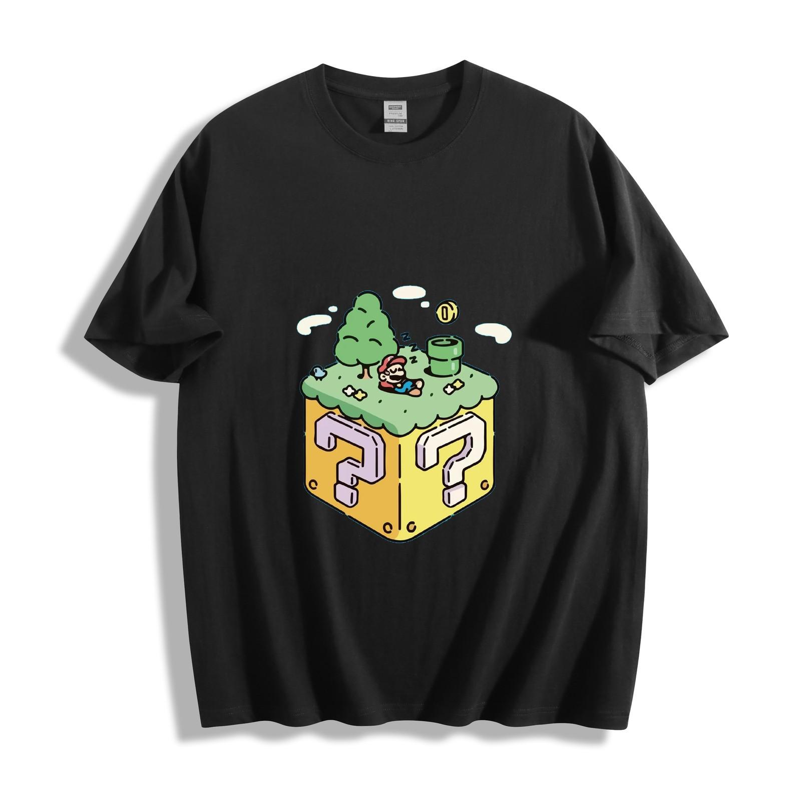 Super Mario Question Block World T-Shirt - Chibi Mario Scene Design Unisex Tee M