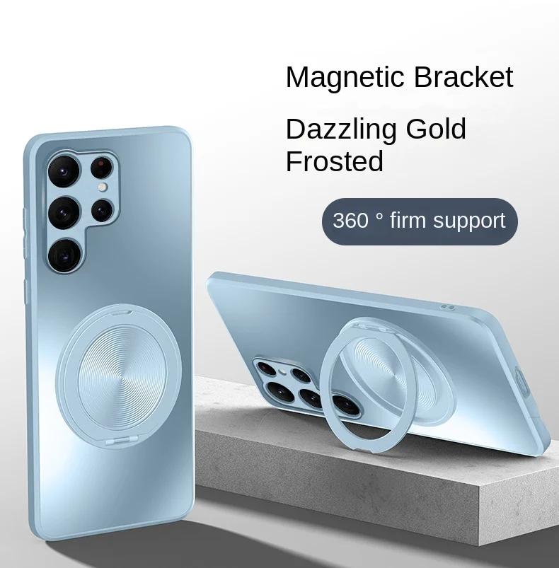 Magnetic Stand Magsafe Case for Samsung Galaxy S24 S23 S22 Ultra Plus Shockproof Hard Matte Ring Holder 360°Rotating Kickstand Protective Back Cover