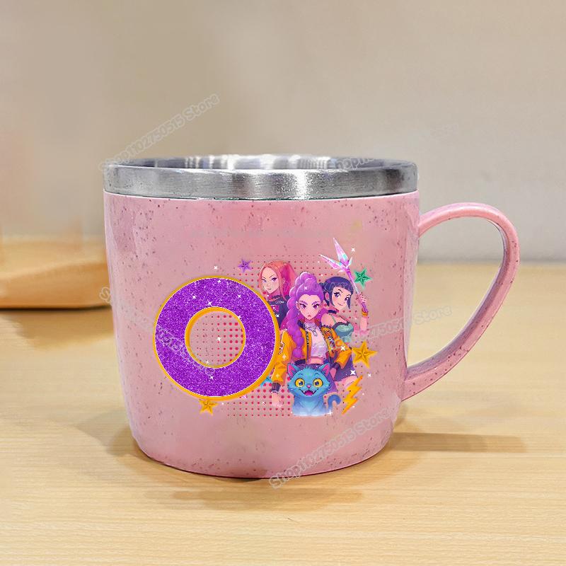 High Quality KPop Demon Hunters Letter A-z Milk Mugs Cartoon Children Water Cups School Office Coffee Tea Mug Girl Stainless Steel Drink Cup