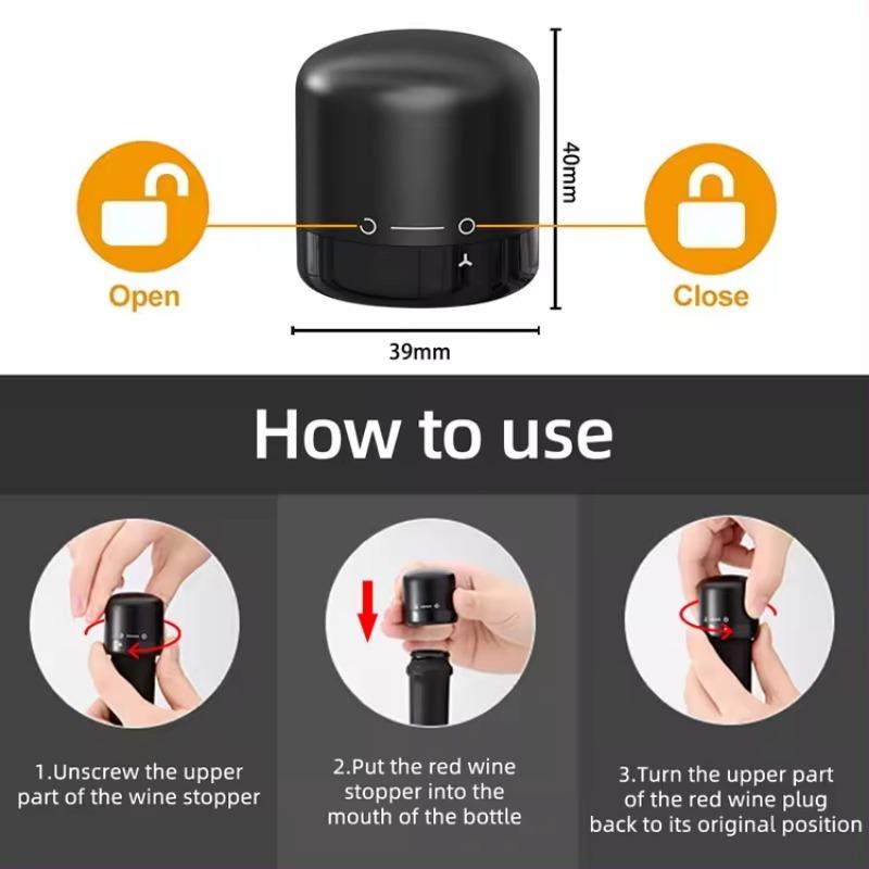 1pc Black Domestic Kitchen Sealing Red Wine Bottles Stoppers Mini Preservation Spin Leak Proof Wine Champagne Stoppers Cap