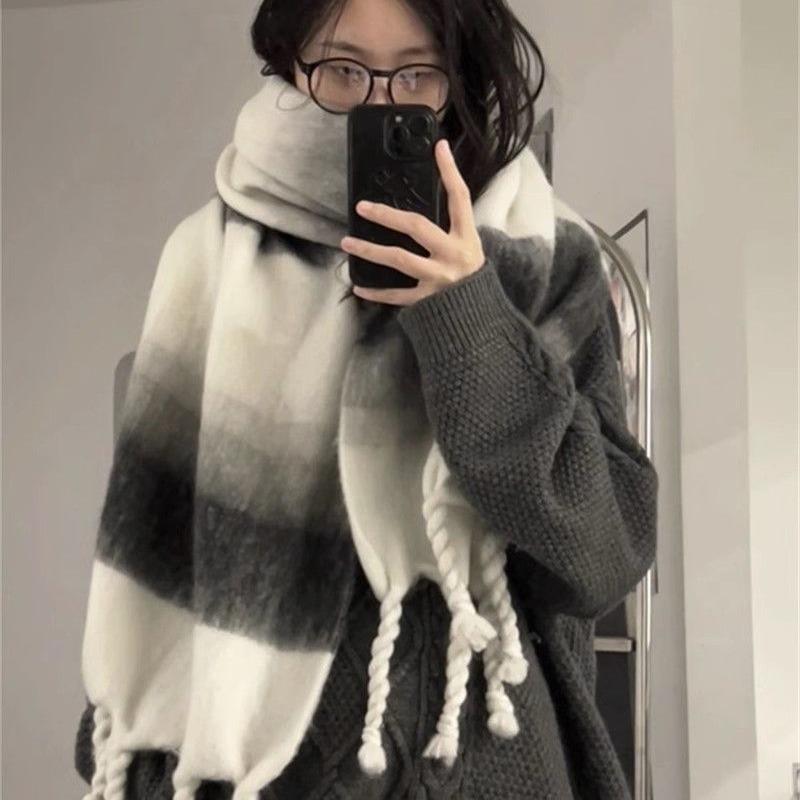 Autumn and Winter Imitation Cashmere Scarf Thickened Mohair Extra Long Version Advanced Gradient Color Warm Shawl Couple Neck Scarf New