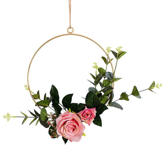 Yousheng Floral Hoop Wreath, Metal Wall Hanging with Flower Decor, Durable Wear-Resistant Floral Hoop Wreath, for Garden Balcony Windowsill