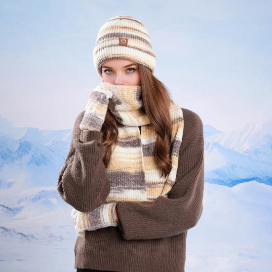 3Pcs/Set Women Winter Hat Scarf Gloves Set Thickened Velvet Lining