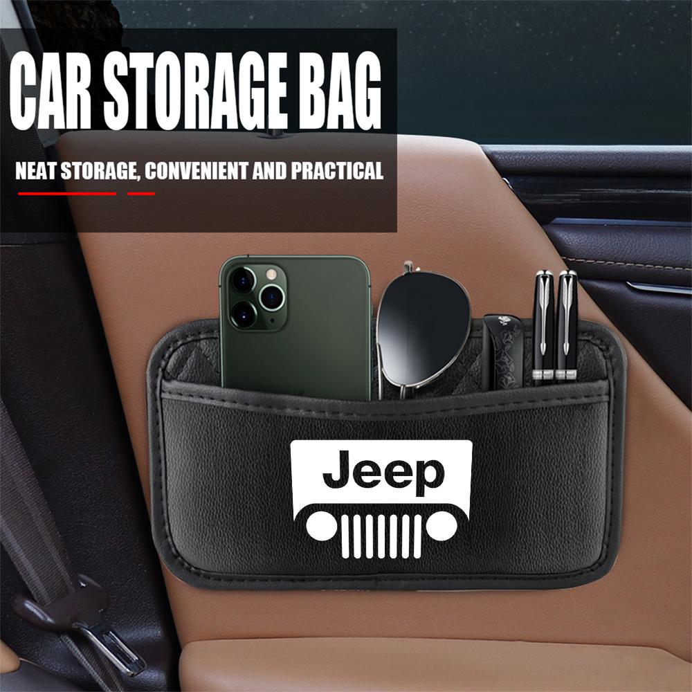Car Seat Back Hanging Sticky Storage Bag Auto Interior Accessories For Jeep Wrangler Renegade Compass Gladiator Cherokee Libert AKM1