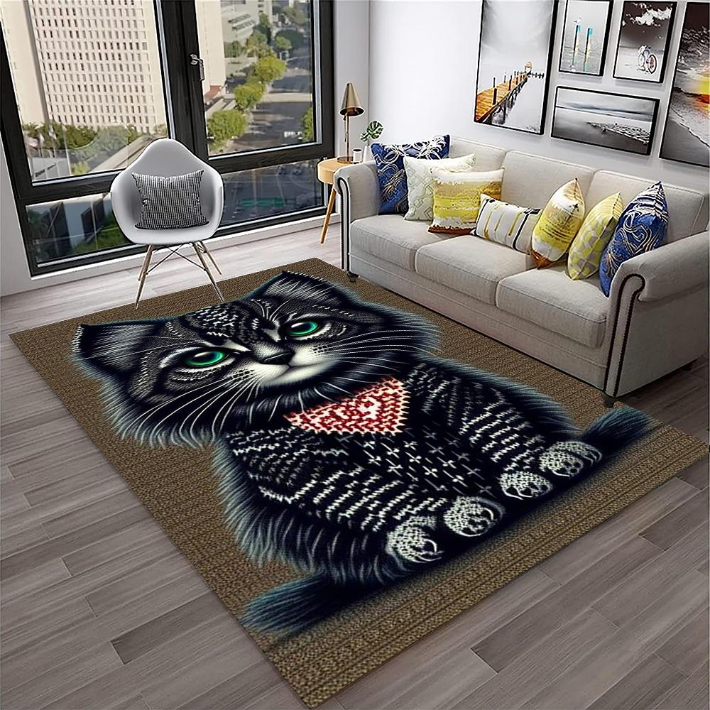 Cute Cat Flower Pastoral Cartoon Carpet Rug for Home Living Room Bedroom Sofa Doormat Decor,Kid Play Area Rug Non-slip Floor Mat