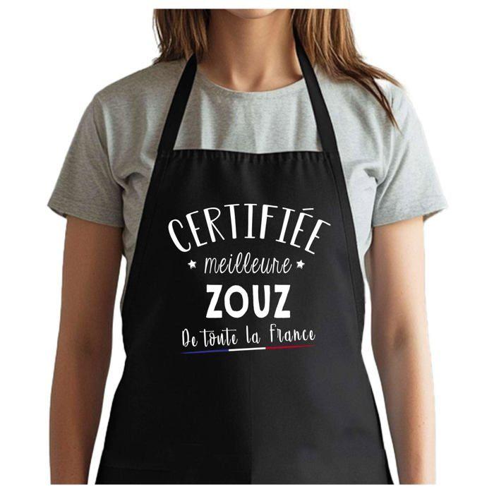 Tablier de cuisine - Zouz - Noir - Coton épais - Impression bretonne (Made in France)