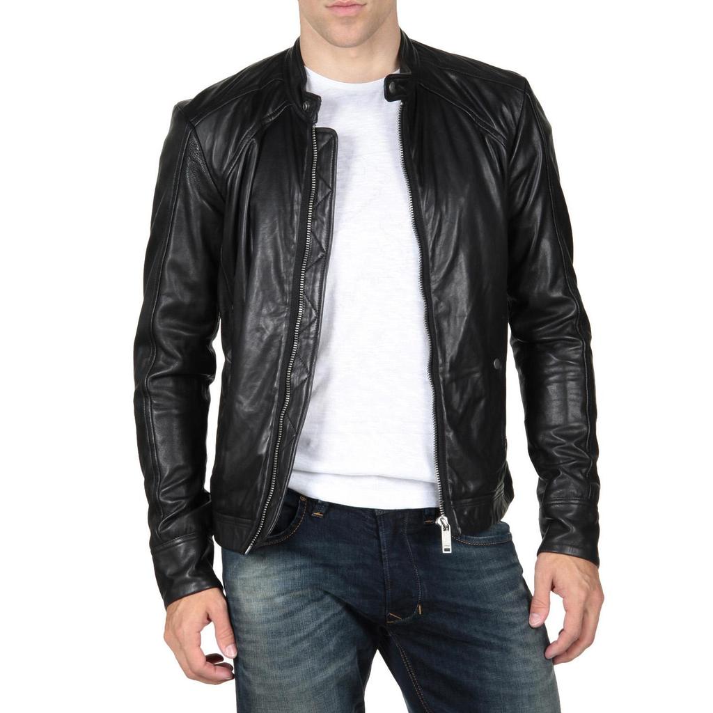 SkinOutfit Men's Genuine Lambskin Black Leather Jacket Stylish Motorcycle Bomber Biker Outerwear MJ 88