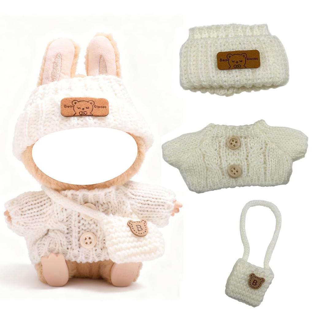 BTtime Plush Clothes, Knit Hat, Sweater, Bag, Doll Replacement Clothes, Lovebu Clothes, Cute Dress-Up DIY Accessories (Beige)