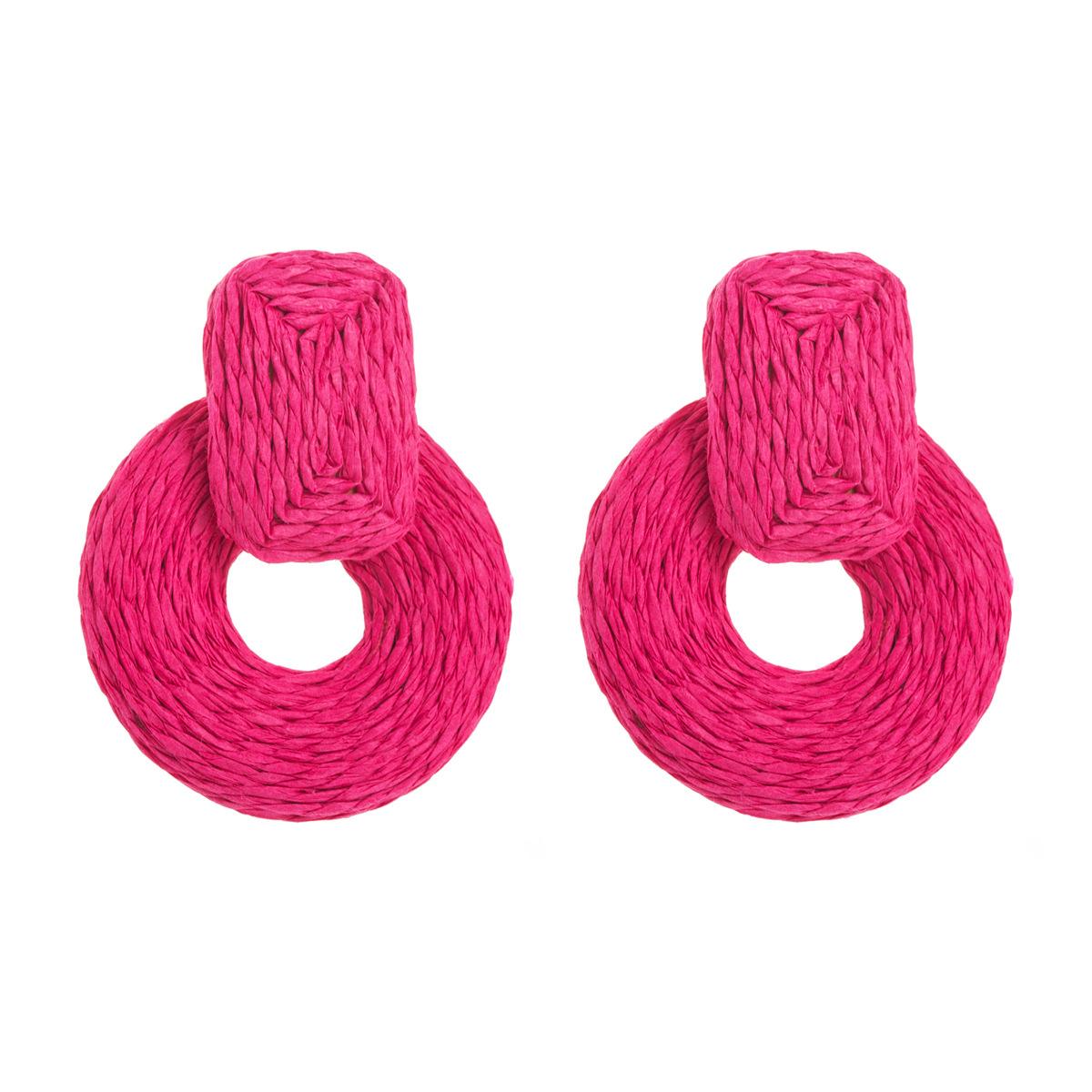 

Плетеные серьги из рафии ручной работы в стиле бохо для летнего пляжного отдыха розовый