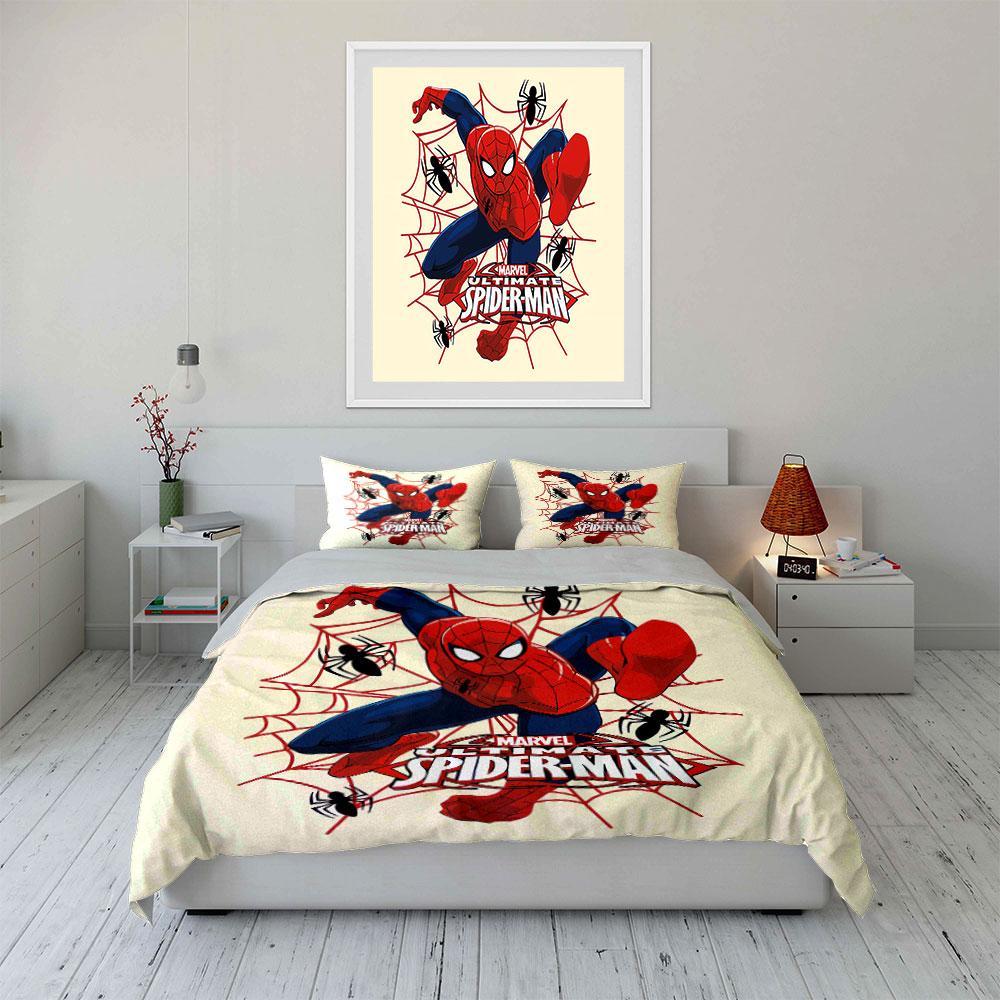 Marvel Ultimate Spider-Man Design Bettwäsche Bettbezug Set Bettbezug Kissenbezüge (1*Bettbezug 2*Kissenbezüge, ohne Bettdecke)