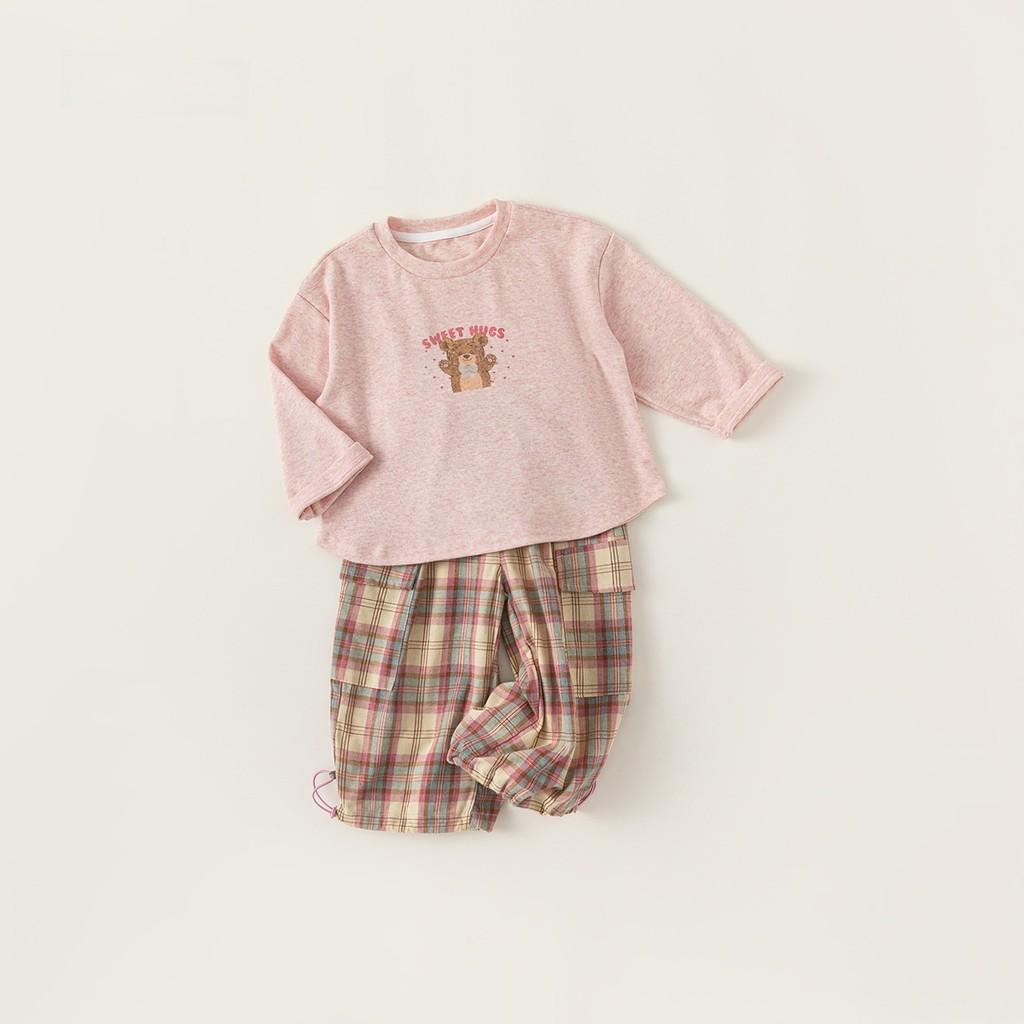 

Хлопковый повседневный комплект-двойка для девочек на весну-осень с мультяшным рисунком для детей 3-8 лет 90CM розовый