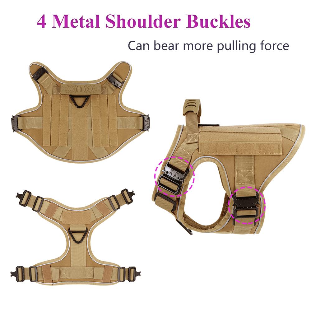 Colete Refletivo para Cães com 4 Fivelas de Metal Tático Militar para Treino de Animais de Estimação Colete Arreios Trela Coleira Acessórios para Cães Grandes