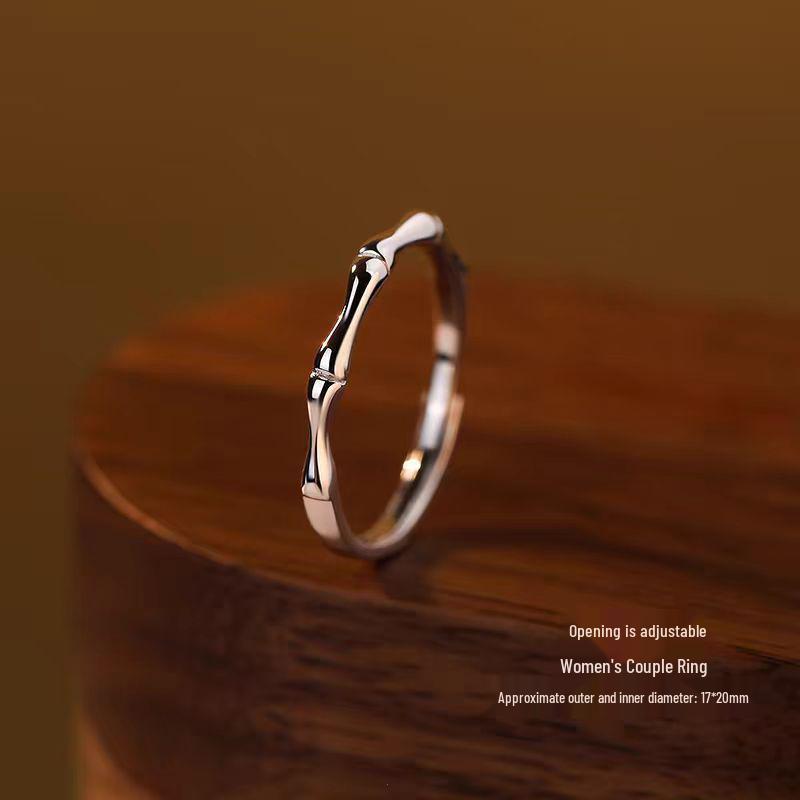 S999 Sterling Silver Bamboo Joint Couple Rings - Creative and Simple Openable Pair for Childhood Sweethearts Open Adjustable