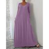 IHUASU Fashion Summer Spring Solid Color Print Long Sleeve  O-Neck Casual Dresses