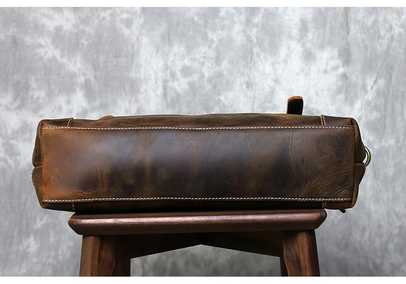 Men's Retro Genuine Leather Crossbody Messenger Bag - Handmade Crazy Horse Cowhide Briefcase