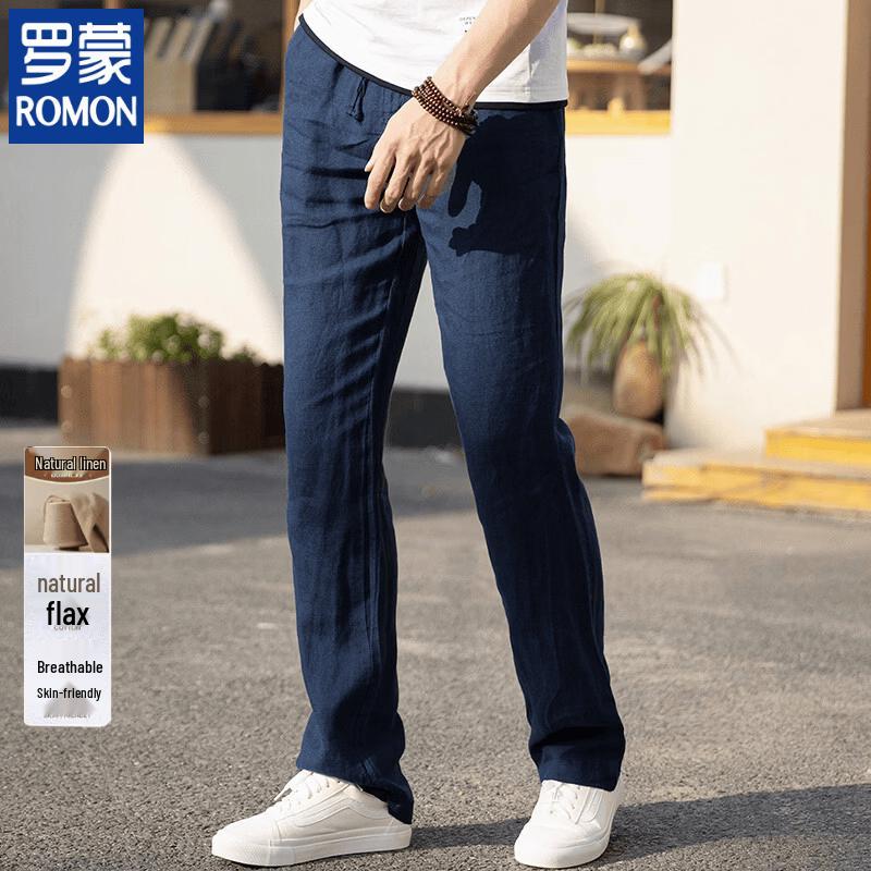 ROMON Men s 100% Linen Casual Straight-Leg Pants XL