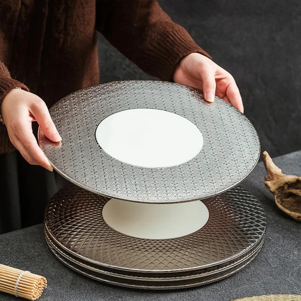 11.8 Inch Plated Gold and Silver Ceramic Plate Serving Plate Steak Tray Dessert Tray Molecular Cooking Tableware Dinner Plates