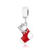 925 Sterling Silver Red Enamel Christmas Stocking Charm - Festive DIY Bracelet Gift for Friends & Family